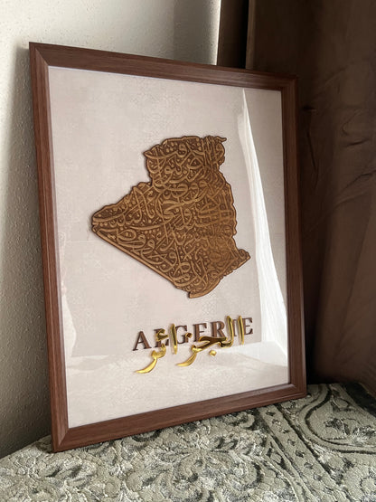 Tableau Carte de l'Algérie Calligraphie